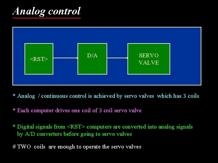 Analog control <RST> D/A SERVO VALVE * Analog / continuous control is achieved by