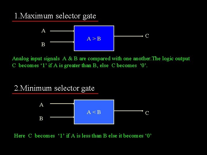 1. Maximum selector gate A B A>B C Analog input signals A & B