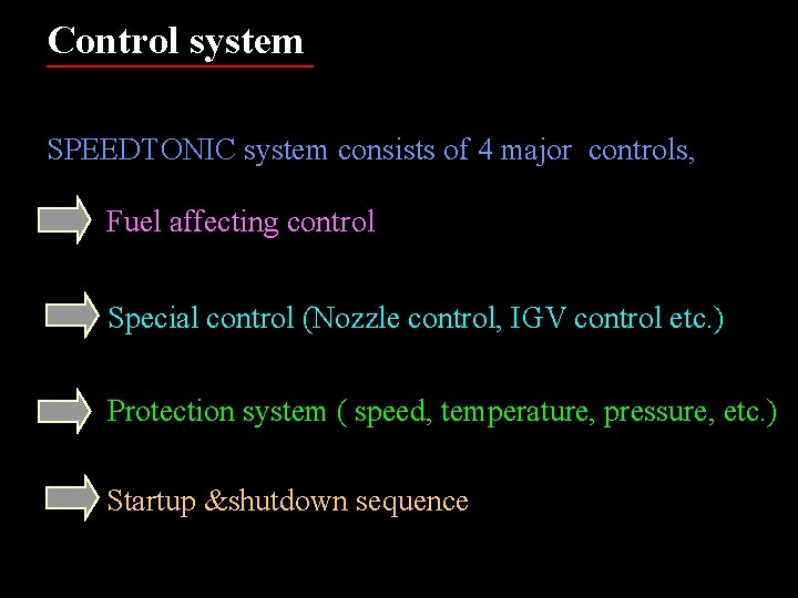 Control system SPEEDTONIC system consists of 4 major controls, Fuel affecting control Special control