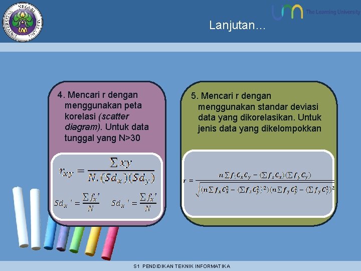 Lanjutan… 4. Mencari r dengan menggunakan peta korelasi (scatter diagram). Untuk data tunggal yang