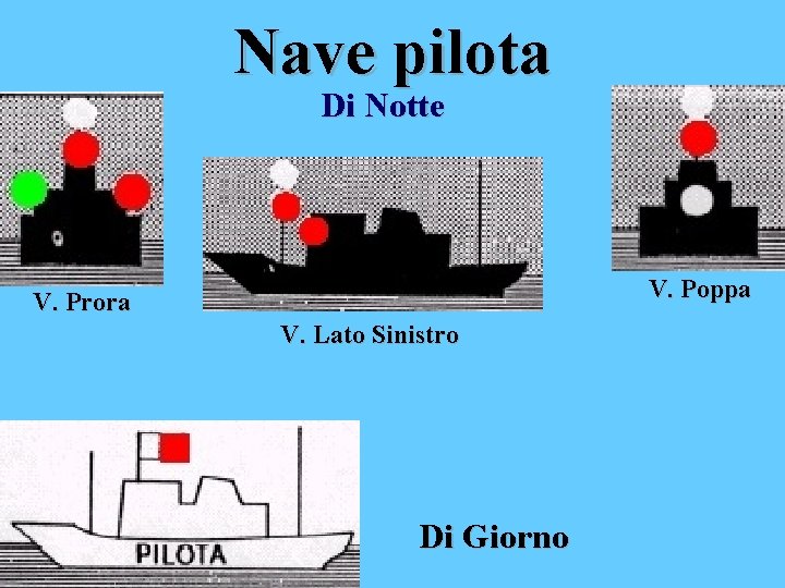 Nave pilota Di Notte V. Poppa V. Prora V. Lato Sinistro Di Giorno 