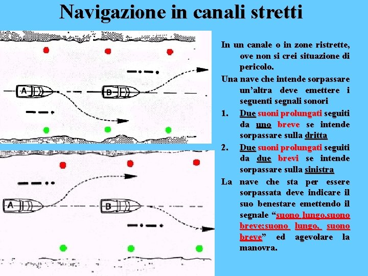 Navigazione in canali stretti In un canale o in zone ristrette, ove non si
