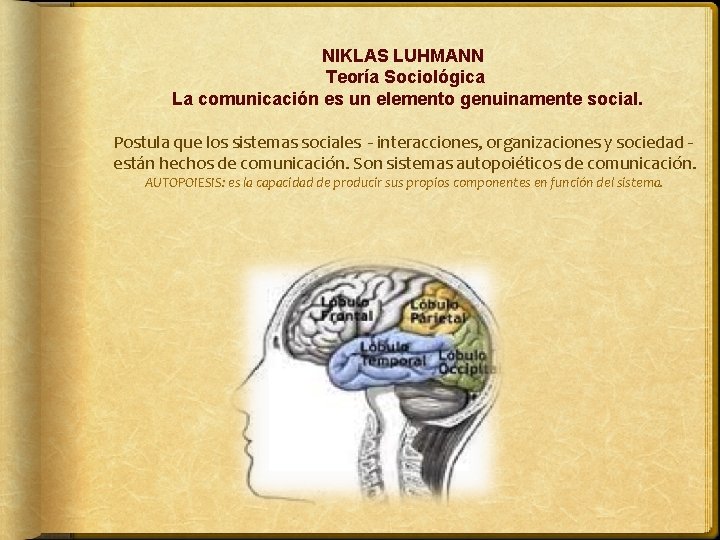 NIKLAS LUHMANN Teoría Sociológica La comunicación es un elemento genuinamente social. Postula que los