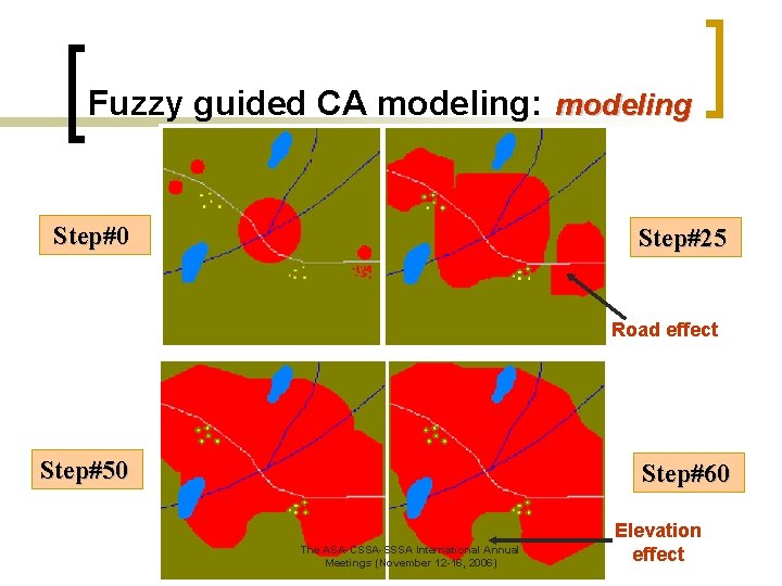 Fuzzy guided CA modeling: modeling Step#0 Step#25 Road effect Step#50 Step#60 The ASA-CSSA-SSSA International