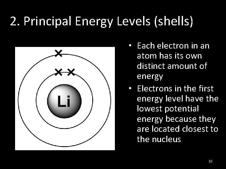 2. Principal Energy Levels (shells) • Each electron in an atom has its own