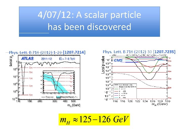 4/07/12: A scalar particle has been discovered Phys. Lett. B 716 (2012) 1 -29