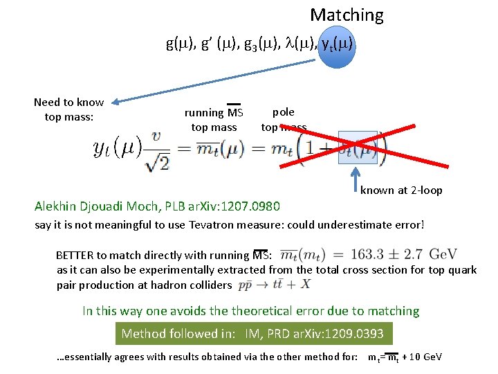 Matching g(m), g’ (m), g 3(m), l(m), yt(m) Need to know top mass: running