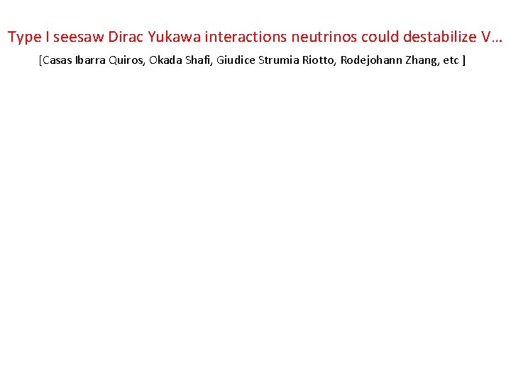 Type I seesaw Dirac Yukawa interactions neutrinos could destabilize V… [Casas Ibarra Quiros, Okada