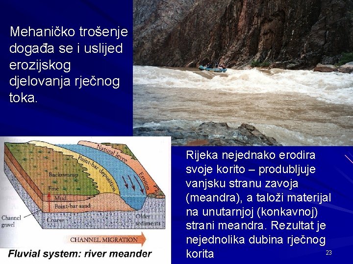 Mehaničko trošenje događa se i uslijed erozijskog djelovanja rječnog toka. Rijeka nejednako erodira svoje