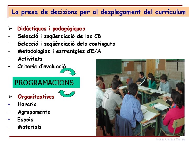 La presa de decisions per al desplegament del currículum Ø - Didàctiques i pedagògiques