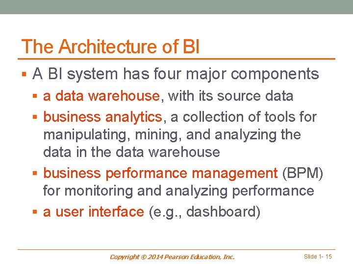 The Architecture of BI § A BI system has four major components § a