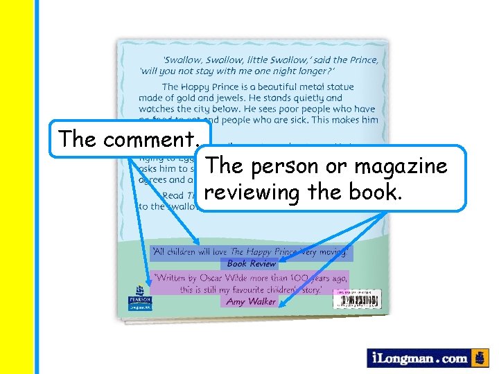 The comment. The person or magazine reviewing the book. 