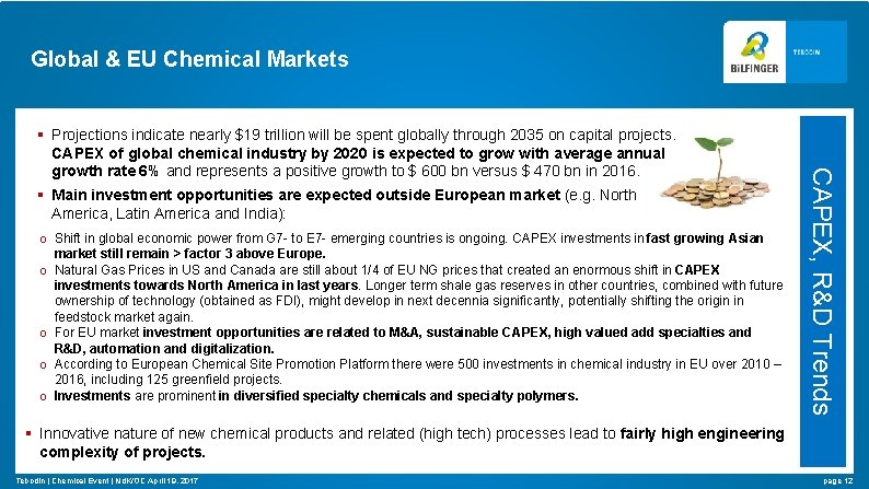 Global & EU Chemical Markets § Main investment opportunities are expected outside European market