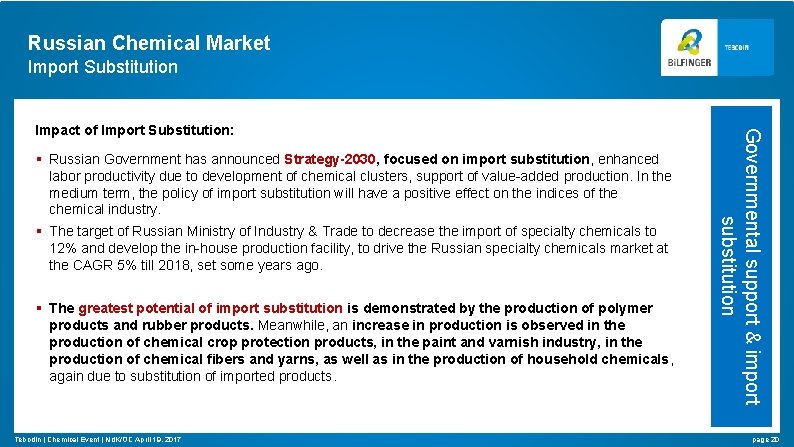 Russian Chemical Market Import Substitution § Russian Government has announced Strategy-2030, focused on import