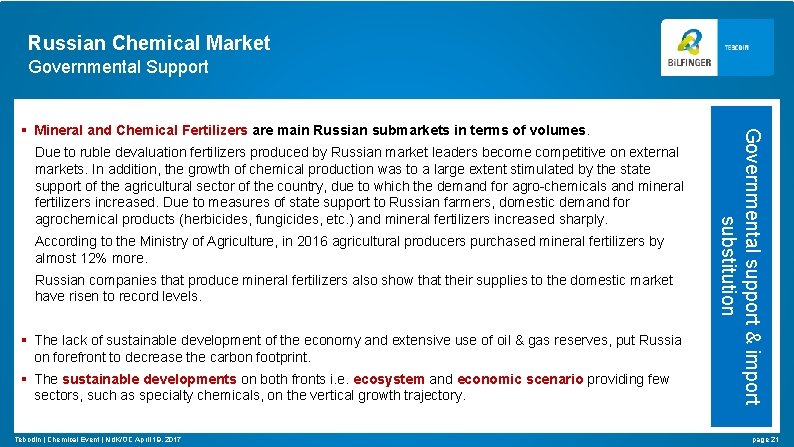 Russian Chemical Market Governmental Support Due to ruble devaluation fertilizers produced by Russian market