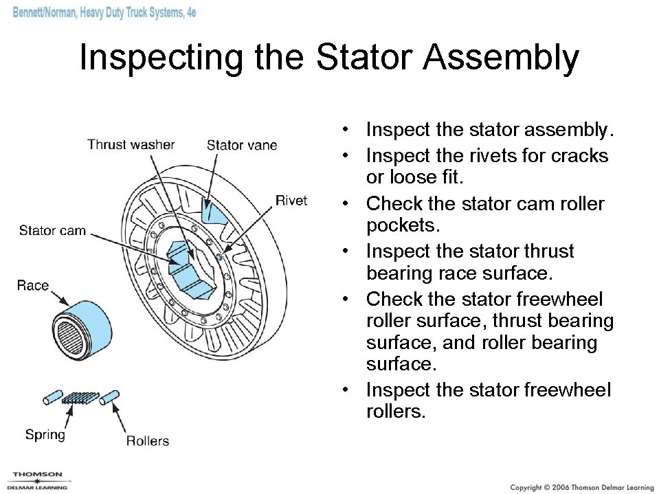Inspecting the Stator Assembly • Inspect the stator assembly. • Inspect the rivets for