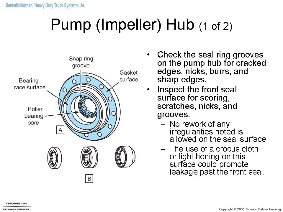 Pump (Impeller) Hub (1 of 2) • Check the seal ring grooves on the