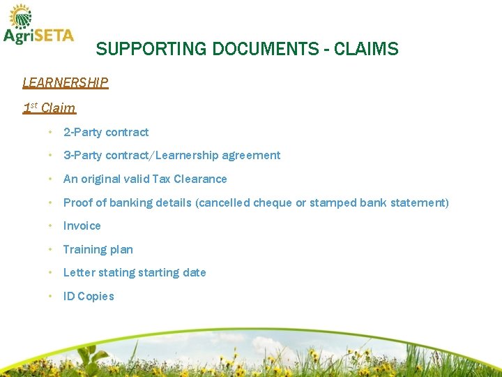 SUPPORTING DOCUMENTS - CLAIMS LEARNERSHIP 1 st Claim • 2 -Party contract • 3