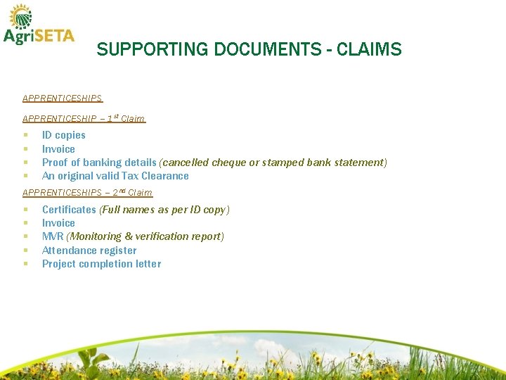 SUPPORTING DOCUMENTS - CLAIMS APPRENTICESHIP – 1 st Claim § § ID copies Invoice
