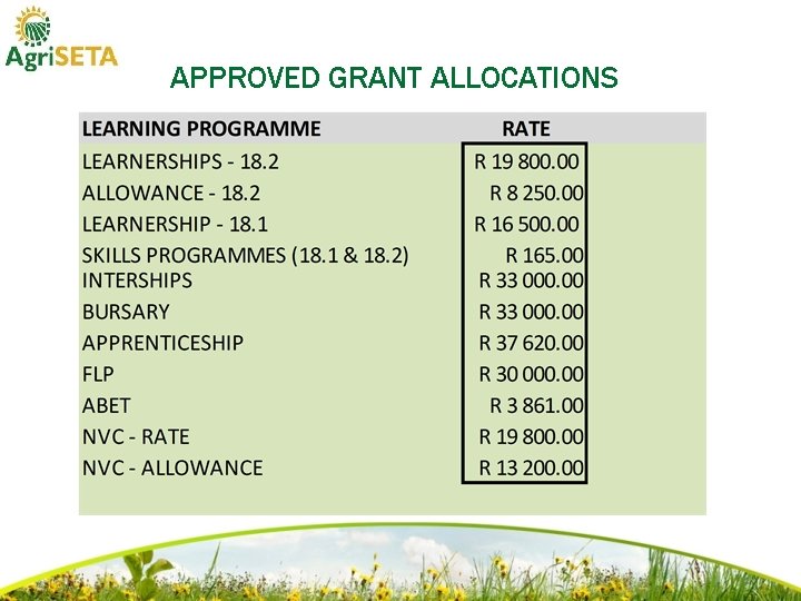 APPROVED GRANT ALLOCATIONS 