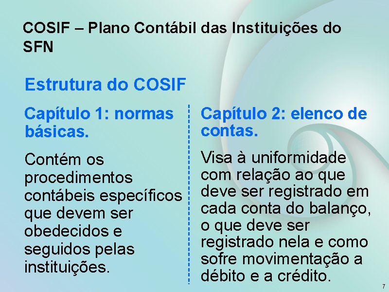 COSIF – Plano Contábil das Instituições do SFN Estrutura do COSIF Capítulo 1: normas