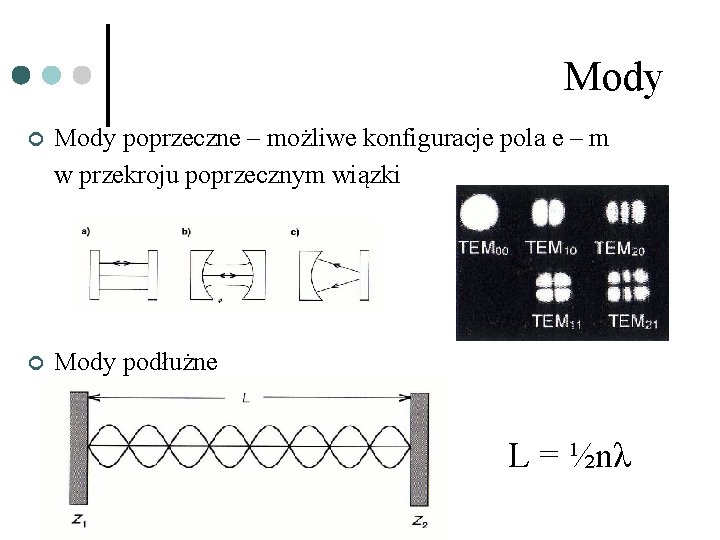 Mody ¢ Mody poprzeczne – możliwe konfiguracje pola e – m w przekroju poprzecznym