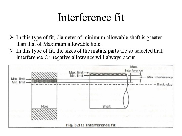 Interference fit Ø In this type of fit, diameter of minimum allowable shaft is