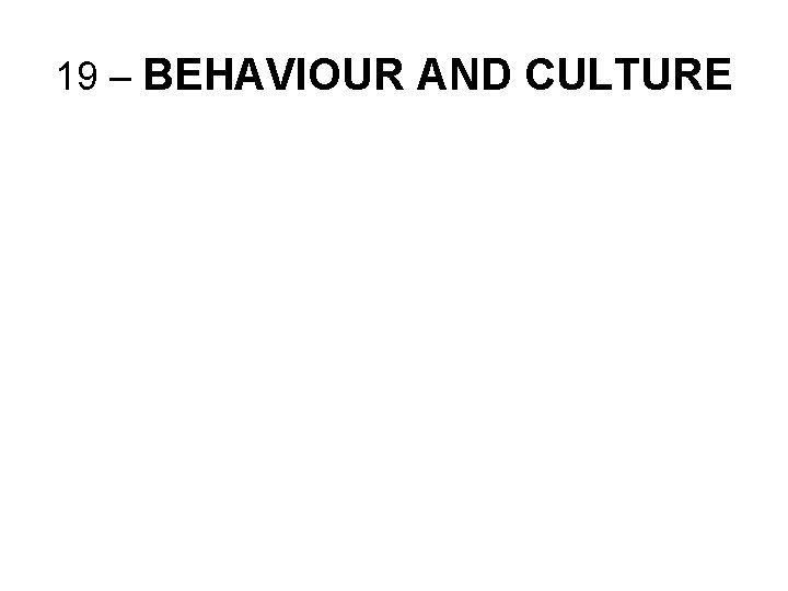 19 – BEHAVIOUR AND CULTURE 