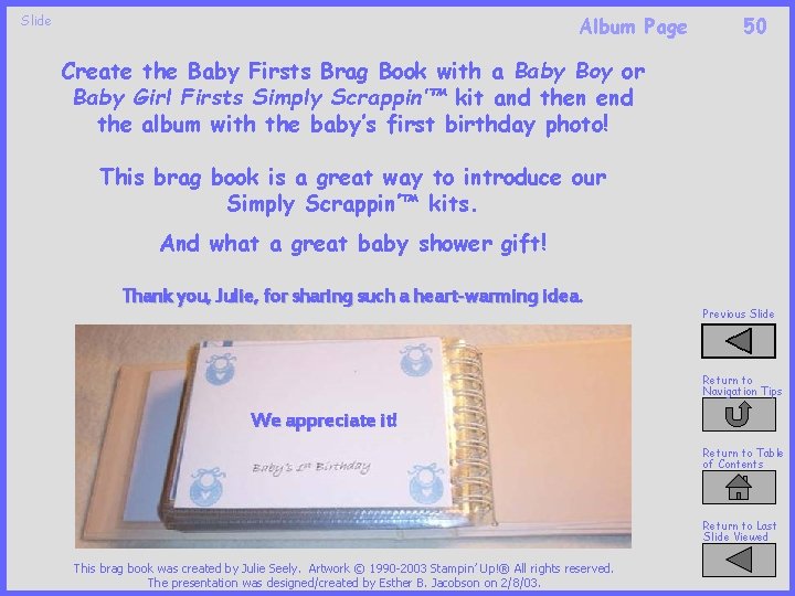 Slide Album Pages 10 -50 Create the Baby Firsts Brag Book with a Baby
