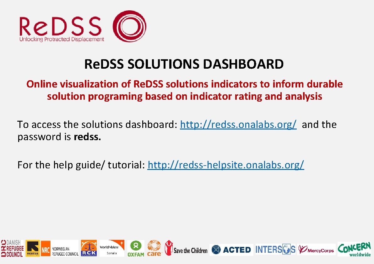 Re. DSS SOLUTIONS DASHBOARD Online visualization of Re. DSS solutions indicators to inform durable