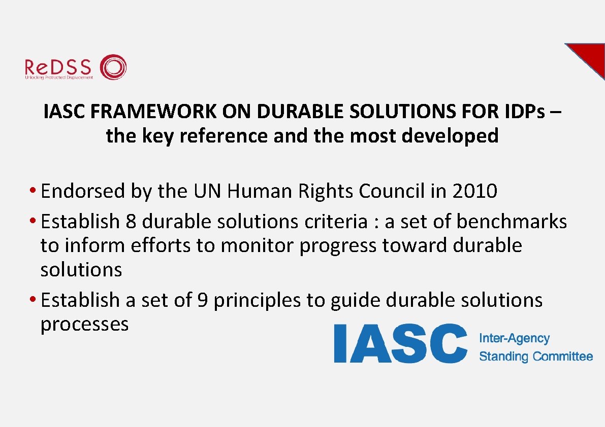 IASC FRAMEWORK ON DURABLE SOLUTIONS FOR IDPs – the key reference and the most