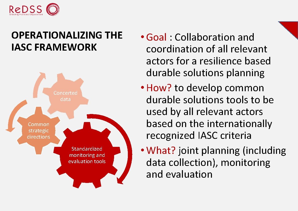 OPERATIONALIZING THE IASC FRAMEWORK Concerted data Common strategic directions Standardized monitoring and evaluation tools