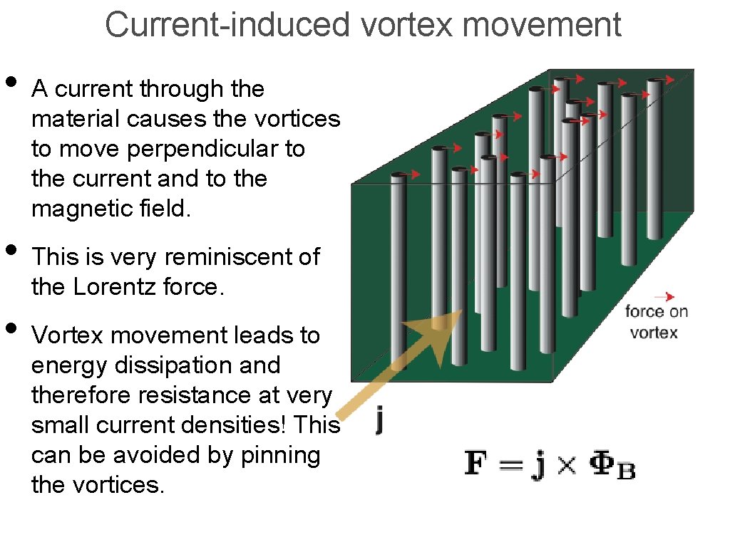 Current-induced vortex movement • A current through the material causes the vortices to move