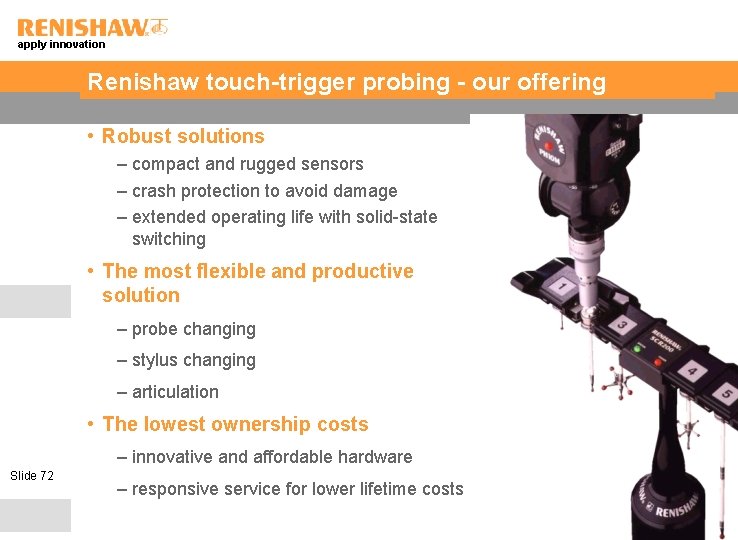 apply innovation Renishaw touch-trigger probing - our offering • Robust solutions – compact and