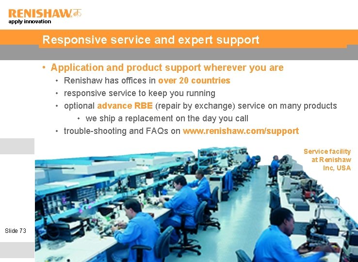 apply innovation Responsive service and expert support • Application and product support wherever you