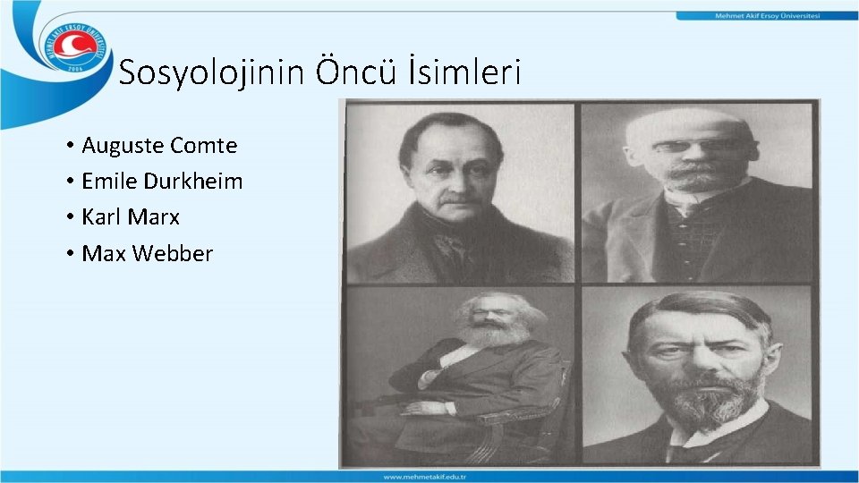 Sosyolojinin Öncü İsimleri • Auguste Comte • Emile Durkheim • Karl Marx • Max Sosyolojinin Öncü İsimleri • Auguste Comte • Emile Durkheim • Karl Marx • Max