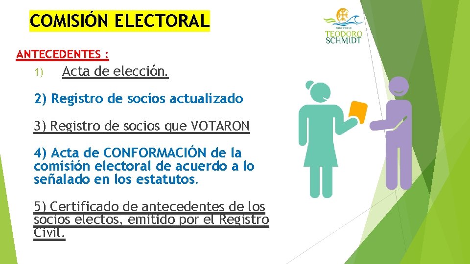 COMISIÓN ELECTORAL ANTECEDENTES : 1) Acta de elección. 2) Registro de socios actualizado 3)