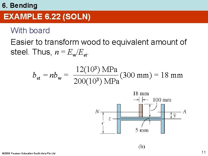 6. Bending EXAMPLE 6. 22 (SOLN) With board Easier to transform wood to equivalent