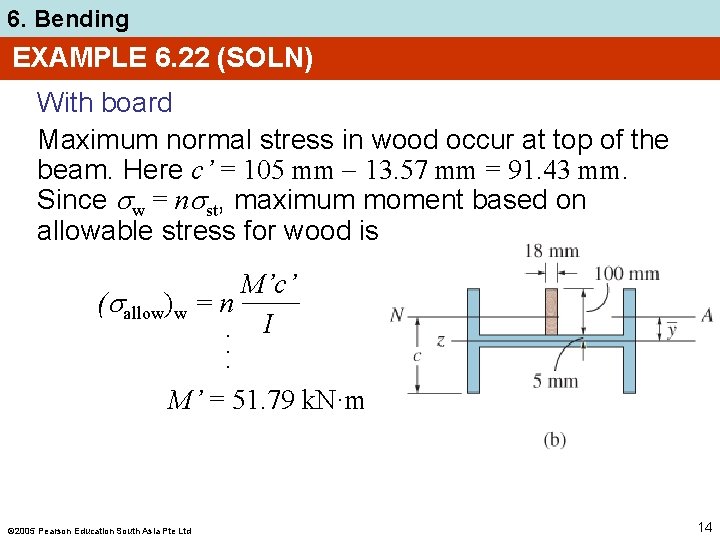 6. Bending EXAMPLE 6. 22 (SOLN) With board Maximum normal stress in wood occur