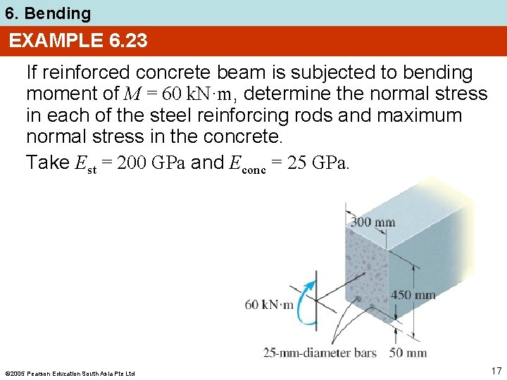 6. Bending EXAMPLE 6. 23 If reinforced concrete beam is subjected to bending moment