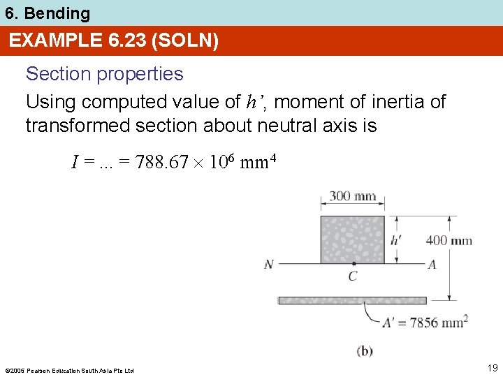 6. Bending EXAMPLE 6. 23 (SOLN) Section properties Using computed value of h’, moment