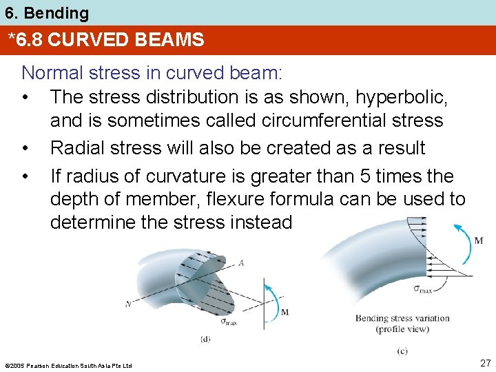 6. Bending *6. 8 CURVED BEAMS Normal stress in curved beam: • The stress