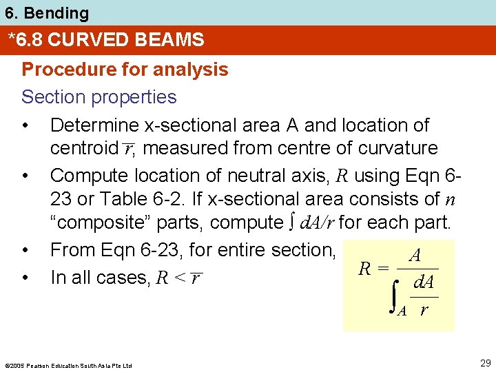 6. Bending *6. 8 CURVED BEAMS Procedure for analysis Section properties • Determine x-sectional