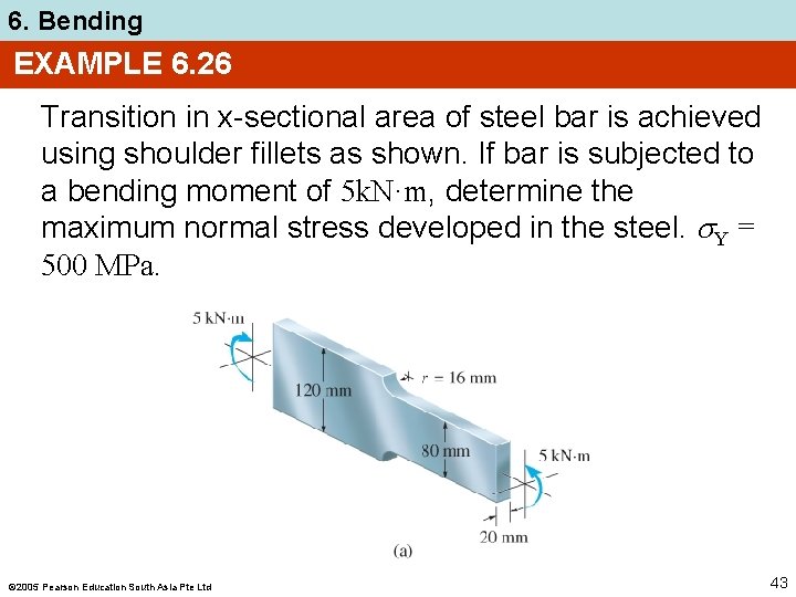 6. Bending EXAMPLE 6. 26 Transition in x-sectional area of steel bar is achieved