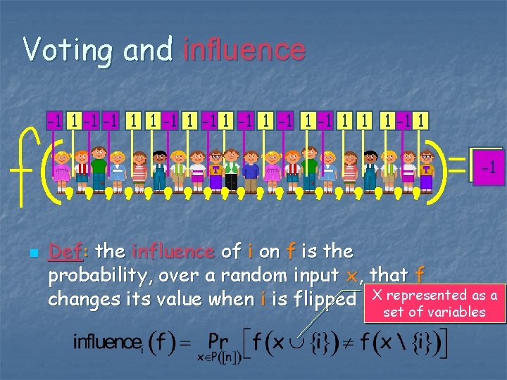 Voting and influence -1 1 -1 1 -1 1 1 1 -11 n Def: