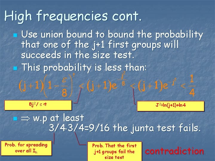 High frequencies cont. n n Use union bound to bound the probability that one