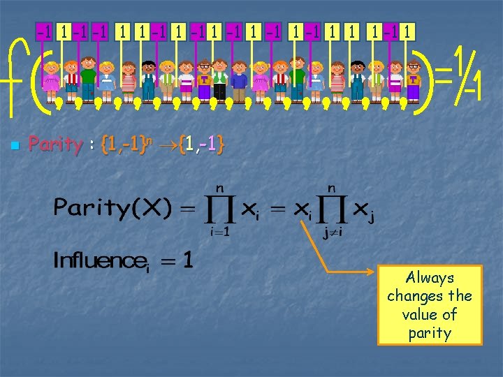 -1 1 -1 1 -1 1 1 1 -1 1 n Parity : {1,