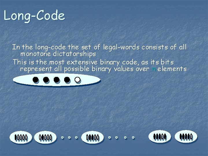 Long-Code In the long-code the set of legal-words consists of all monotone dictatorships This