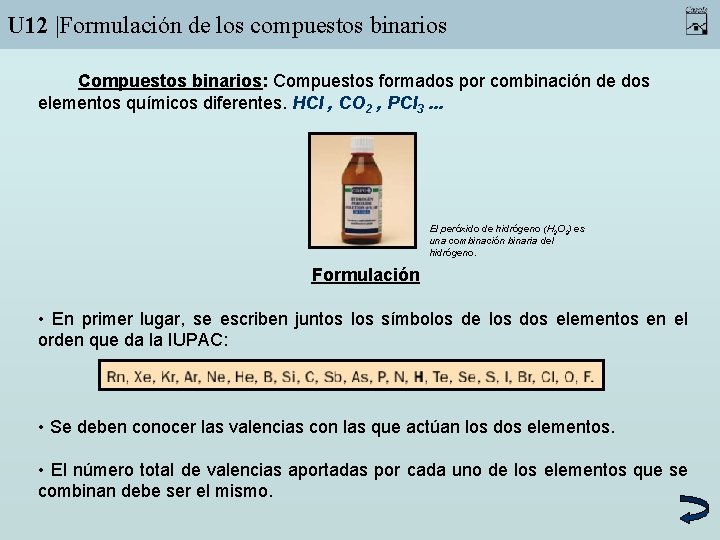 U 12 |Formulación de los compuestos binarios Compuestos binarios: Compuestos formados por combinación de