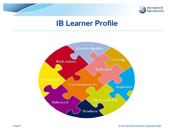 IB Learner Profile Page 9 © International Baccalaureate Organization 2007 